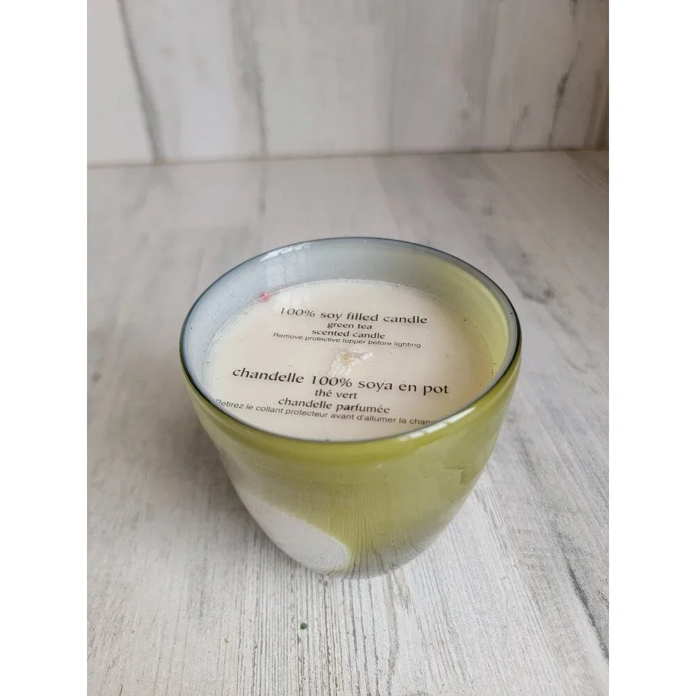 pier 1 green tea vert soy‎ candle Xmas ceramic
